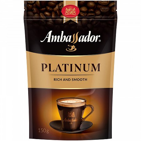 Кофе растворимый AMBASSADOR "Platinum", сублимированный, 150 г, вакуумная упаковка фото