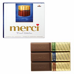 Конфеты шоколадные MERCI (Мерси), ассорти из молочного шоколада, 250 г, картонная коробка, 015416-00/35/49 фото