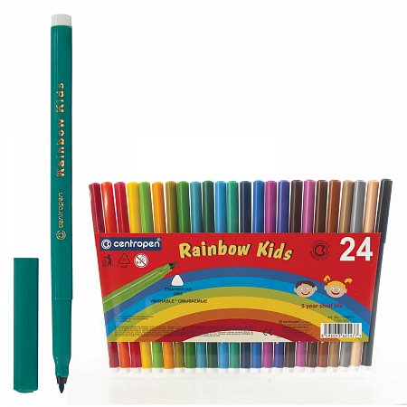 Фломастеры 24 ЦВЕТА CENTROPEN "Rainbow Kids", круглые, смываемые, вентилируемый колпачок, 7550/24ET, 7 7550 2402 фото