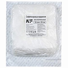 Салфетки марлевые нестерильные 10х10 см, 8 сложений, 50 шт., бумажный пакет, 32(±2) г/м2, NF фото