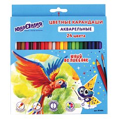 Карандаши цветные акварельные ЮНЛАНДИЯ "ЮНЫЙ ВОЛШЕБНИК", 24 цвета, шестигранные, грифель 3 мм, натуральное дерево, 181404 фото