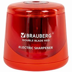 Точилка электрическая BRAUBERG DOUBLE BLADE RED, двойное лезвие, питание от 2 батареек АА, 271338 фото