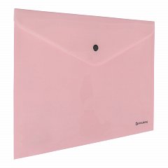 Папка-конверт с кнопкой BRAUBERG "Pastel", А4, до 100 листов, непрозрачная, персиковая, 0,18 мм, 270476 фото