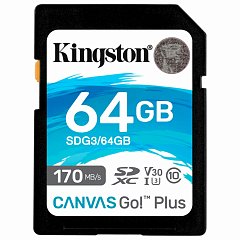 Карта памяти SDXC 64GB KINGSTON Canvas Go Plus, UHS-I U3, 170 Мб/с (class 10), SDG3/64GB фото