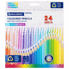 Карандаши цветные BRAUBERG PASTEL, 24 пастельных цвета, трёхгранные, грифель 3 мм, 181851 фото