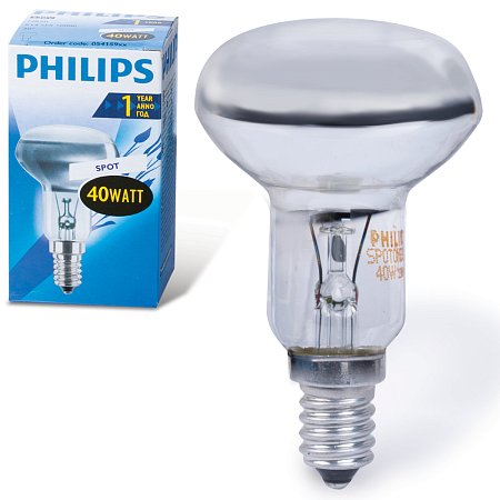 Лампа накаливания PHILIPS Spot R50 E14 30D, 40 Вт, зеркальная, колба d = 50 мм, цоколь E14, угол 30°, 054159 фото