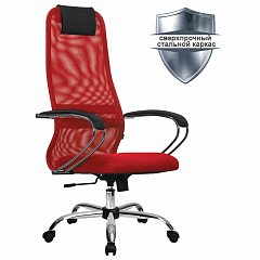 Кресло офисное МЕТТА "SU-B-8" хром, ткань-сетка, сиденье мягкое, красное фото