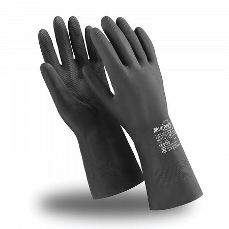 Перчатки неопреновые MANIPULA ХИМОПРЕН, хлопчатобумажное напыление, К80/Щ50, размер 8-8,5 (M), черные, CG-973 фото