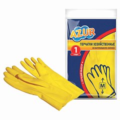 Перчатки резиновые, без х/б напыления, рифленые пальцы, размер M, жёлтые, 30 г, БЮДЖЕТ, AZUR, 92120 фото