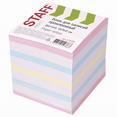 Блок для записей STAFF проклеенный, куб 9х9х9 см, цветной, чередование с белым, 129208 фото