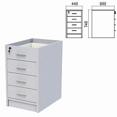 Тумба (каркас БЕЗ КРЫШКИ) приставная "Арго", 440х600х740 мм, 4 ящика, замок, серый фото