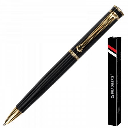Ручка подарочная шариковая BRAUBERG "Perfect Black", корпус черный, узел 1 мм, линия письма 0,7 мм, синяя, 141416 фото