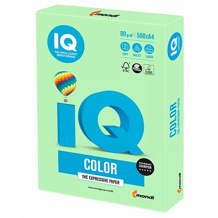 Бумага цветная IQ color, А4, 80 г/м2, 500 л., пастель, зеленая, MG28 фото