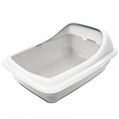 Туалет для кошек прямоугольный с ассиметричным бортом "Волна", серый/белый, 455*350*200мм фото