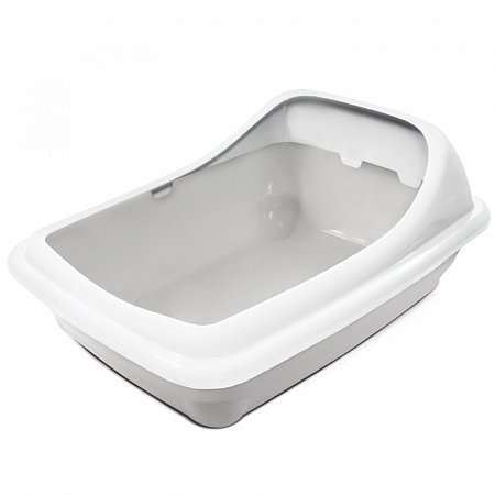 Туалет для кошек прямоугольный с ассиметричным бортом "Волна", серый/белый, 455*350*200мм фото