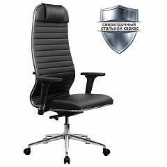 Кресло МЕТТА "ErgoLife" 10 B1-117D, хром, синхромеханизм, 2D-подлокотники, экокожа, черное фото