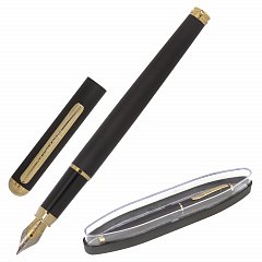 Ручка подарочная перьевая BRAUBERG "Maestro", СИНЯЯ, корпус черный с золотистыми деталями, 143471 фото