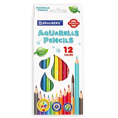 Карандаши цветные акварельные BRAUBERG PREMIUM AQUARELLE, 12 цветов, трехгранные, утолщенный грифель 4 мм, натуральное дерево, 181671 фото