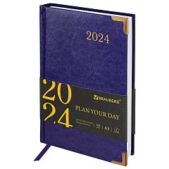 Ежедневник датированный 2024 А5 138x213мм BRAUBERG Senator, под кожу, фиолетовый, 114887 фото