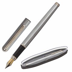 Ручка подарочная перьевая BRAUBERG "Larghetto", СИНЯЯ, корпус серебристый с хромированными деталями, 143475 фото