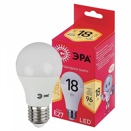 Лампа светодиодная ЭРА, 18(96)Вт, цоколь Е27, груша, теплый белый, 25000 ч, LED A65-18W-3000-E27, Б0051850 фото