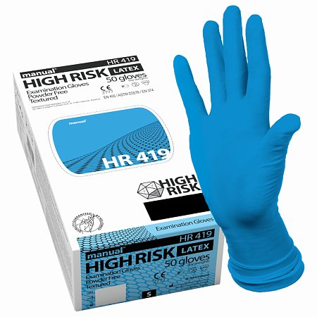 Перчатки латексные смотровые MANUAL HIGH RISK HR419 Австрия 25 пар (50шт), размер S малый фото