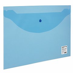 Папка-конверт с кнопкой STAFF, А4, до 100 листов, прозрачная, синяя, 0,12 мм, 224623 фото