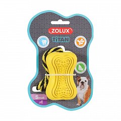Игрушка, серия Титан, кость-кормушка с веревкой (желтая), резина, 8 см фото
