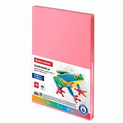 Бумага цветная BRAUBERG, А4, 80 г/м2, 100 л., медиум, розовая, для офисной техники, 112455 фото