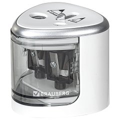 Точилка электрическая BRAUBERG DUAL (для 2 диаметров карандашей!), 4 батарейки АА, белая, 270580 фото