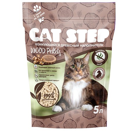 Наполнитель комкующийся растительный CAT STEP Wood Pellets 5 л фото