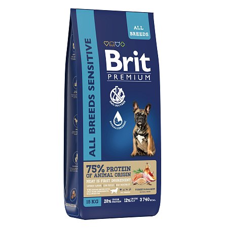 Brit Premium Dog Sensitive с лососем и индейкой для взрослых собак всех пород с чувствительным пищеварением фото