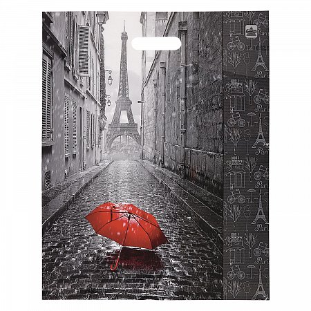 Пакет с вырубной ручкой ПВД, 45х38 см, "Мой Париж", 60 мкм, н00084575 фото