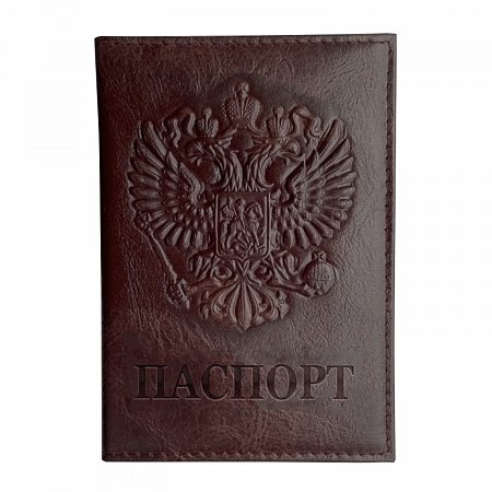 Обложка для паспорта натуральная кожа пулап, 3D герб + тиснение "ПАСПОРТ", т-корич, BRAUBERG, 238194 фото
