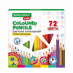 Карандаши цветные BRAUBERG KIDS, 72 цвета, трехгранный корпус, грифель мягкий 3 мм, 181947 фото
