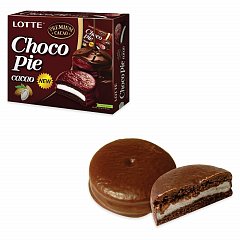 Печенье LOTTE "Choco Pie Cacao" ("Чоко Пай Какао"), глазированное, картонная упаковка, 336 г, 12 шт. х 28 г фото