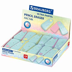 Ластик BRAUBERG "ULTRA PASTEL", 57х24х15 мм, пастельные цвета ассорти, бирюзовый пластиковый держатель, 272688 фото