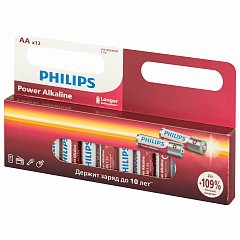 Батарейки алкалиновые "пальчиковые" КОМПЛЕКТ 12 шт PHILIPS Power Alkaline, АА (LR6,24, Б0064661 фото