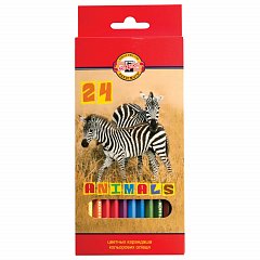Карандаши цветные KOH-I-NOOR "Animals", 24 цвета, грифель 2,8 мм, заточенные, европодвес, 3554/24, 3554024008KSRU фото