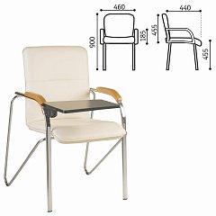 Кресло для приемных и переговорных "Samba T plast" со столиком, хромированный каркас, кожзам бежевый фото