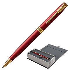Ручка шариковая PARKER "Sonnet Core Intense Red Lacquer GT", корпус красный глянцевый лак, позолоченные детали, черная, 1931476 фото