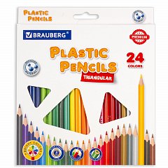 Карандаши цветные пластиковые BRAUBERG PREMIUM, 24 цвета, трехгранные, грифель мягкий 3 мм, 181663 фото