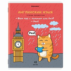 Тетрадь предметная "КОТ-ЭНТУЗИАСТ" 48л, TWIN лак, АНГЛИЙСКИЙ ЯЗЫК, клетка, BRAUBERG, 404558 фото