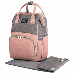 Рюкзак для мамы BRAUBERG MOMMY с ковриком, крепления на коляску, термокарманы, серый/бордовый, 40x26x17 см, 270821 фото