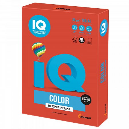 Бумага цветная IQ color, А4, 80 г/м2, 100 л., интенсив, кораллово-красная, CO44 фото