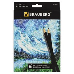 Карандаши цветные BRAUBERG "Artist line", 18 цветов, черный корпус, шестигранные, грифель 3 мм, натуральное дерево, 180554 фото