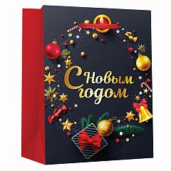 Пакет подарочный новогодний 11,4x6,4x14,6 см ЗОЛОТАЯ СКАЗКА "New Year" фольга, чёрный/красный, 608228 фото