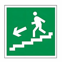 Знак эвакуационный "Направление к эвакуационному выходу по лестнице НАЛЕВО вниз", квадрат 200х200 мм, самоклейка, 610019/Е 14 фото