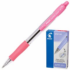 Ручка шариковая масляная автоматическая с грипом PILOT "Super Grip", СИНЯЯ, розовые детали, линия письма 0,32 мм, BPGP-10R-F фото