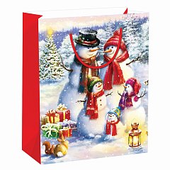 Пакет подарочный новогодний 26,5x12,7x33 см ЗОЛОТАЯ СКАЗКА "Snowman", глиттер, 608232 фото